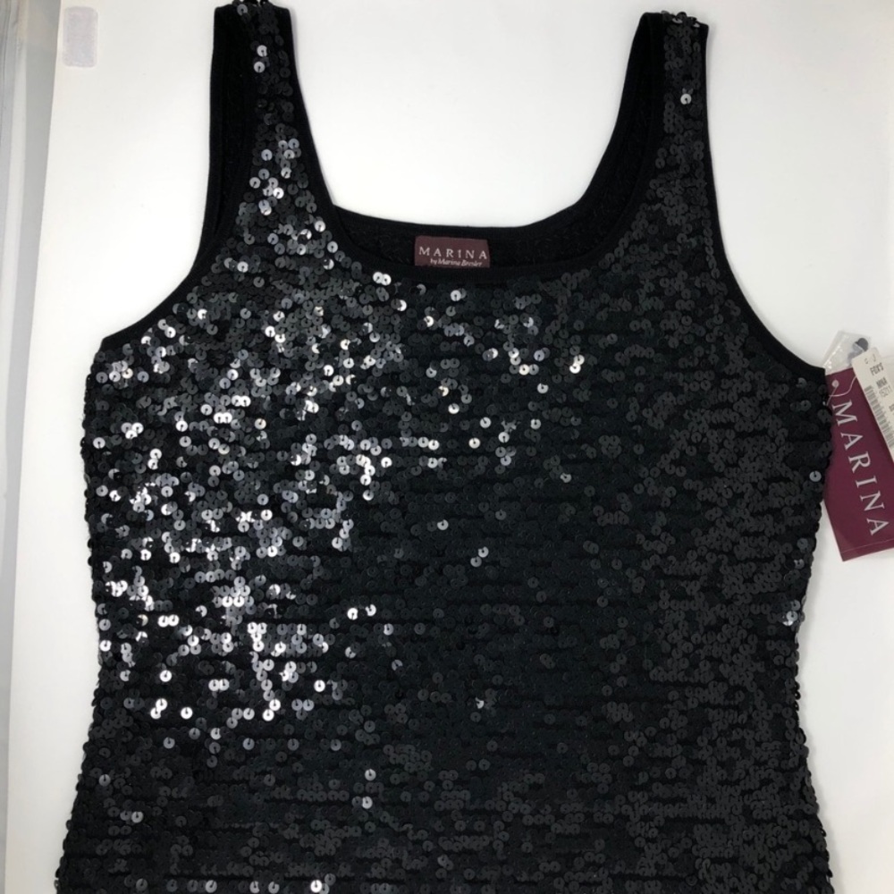 Marina Black Sequin Silk Tank Top